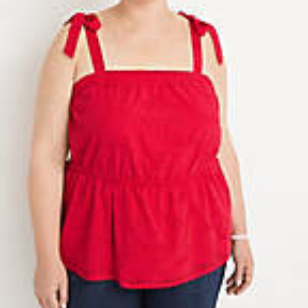 MAURICES Plus Size 2X Eyelet Tie Strap Peplum Tank Top